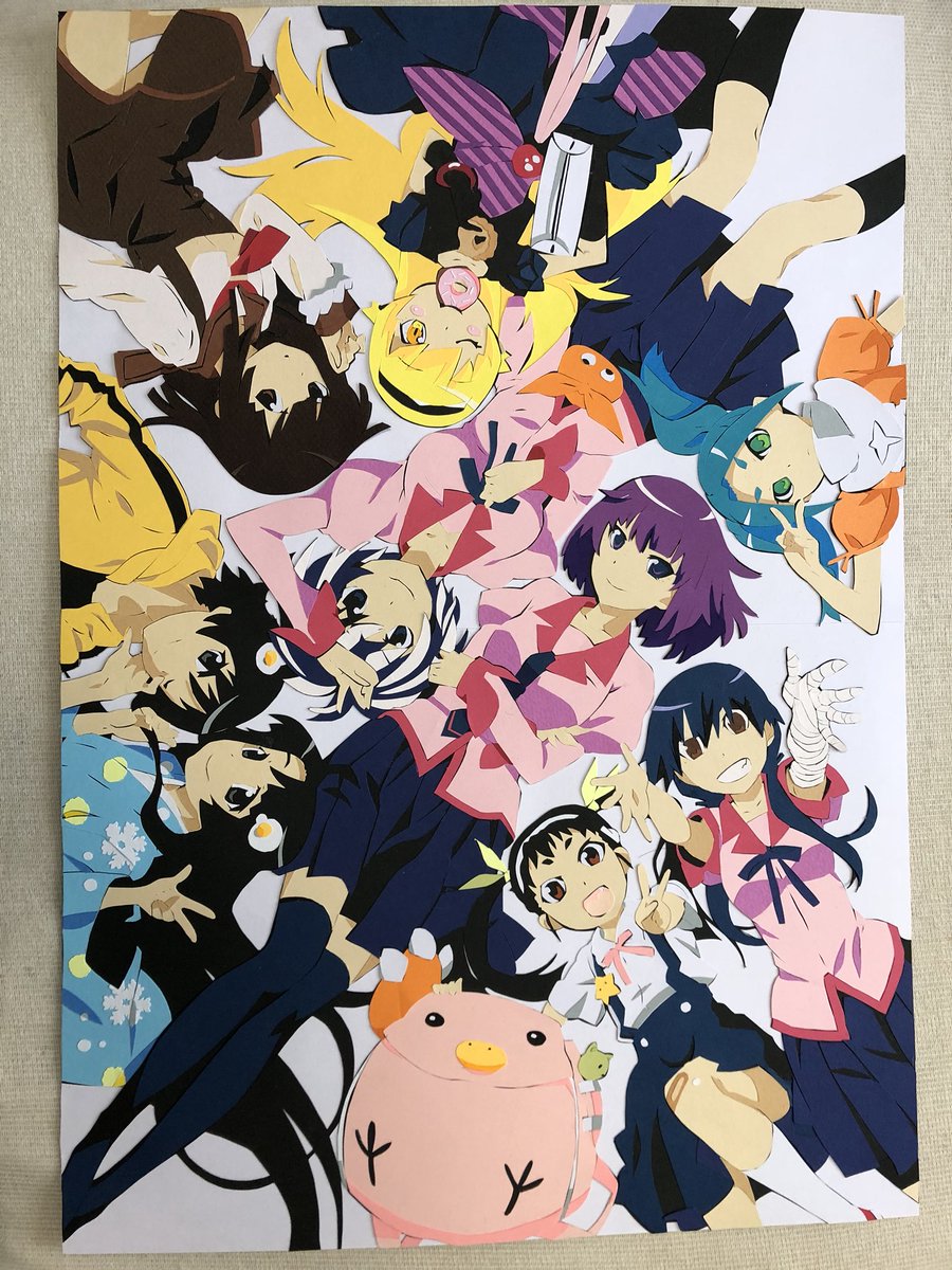 Tom カラー切り絵で物語シリーズのキャラ9人まとめ作品です サイズは縦35cm 横50cmくらいです 切り絵 物語シリーズ 上手いと思ったらrt Tom カラー切り絵で物語シリーズのキャラ9人まとめ作品です サイズは縦35cm 横50cmくらいです 切り絵 物語シリーズ 上手いと思ったらrt