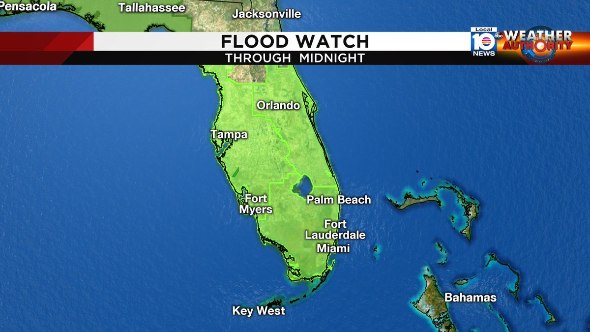 Flood Watch has been extended through midnight from South Florida all the way to Orlando and Tampa. https://t.co/ZcBMp2wyTF