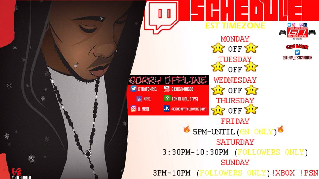 NETJERSVISION's tweet photo. My official schedule #2kstreamer #2Kcommunity #TrustTheProcess #twitchstreamer #twitchaffiliate #twitchtv #ps4 #xbox #g33knation #gn4l Don’t forget to follow me >>>>>> https://t.co/vsy0UoDGKq 🏀💨 https://t.co/5XPpKneLET