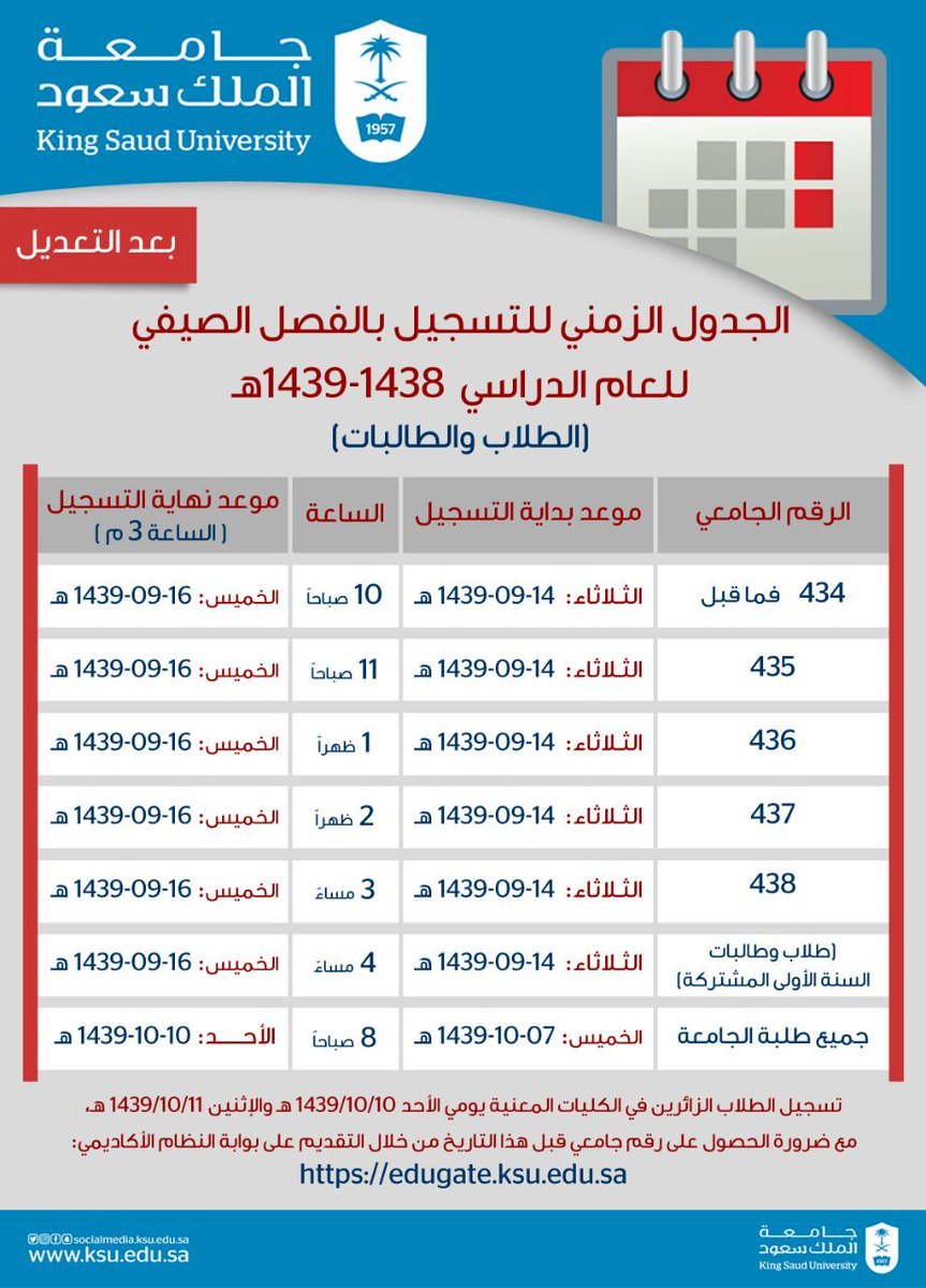 مقررات الفصل الصيفي لطلاب وطالبات كلية العلــــوم 143930
