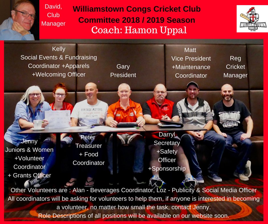 willycongs's tweet photo. Willy Congs enthusiastic committee for 2018/19 #Cricket season @CommunityClubsV https://t.co/cCIDctM5oA