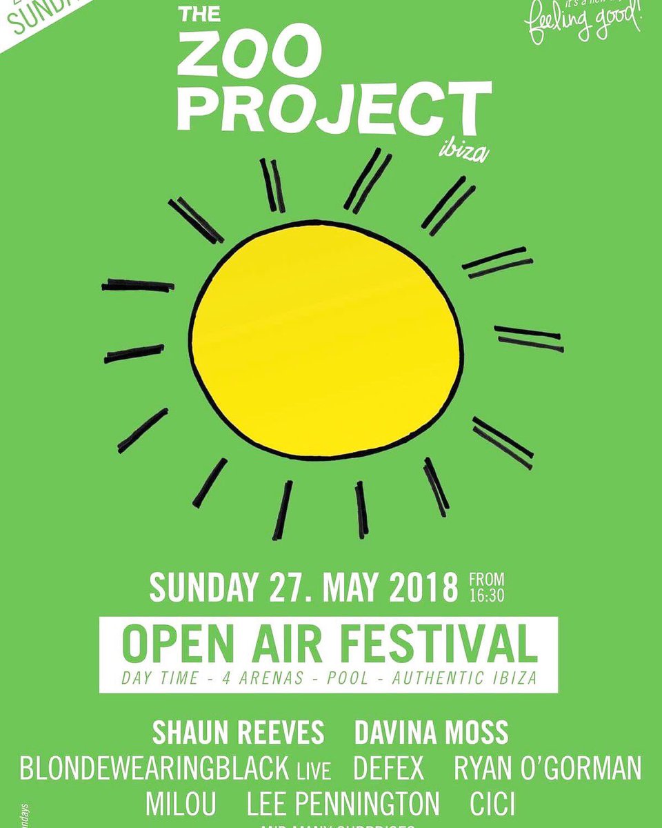 Lazy Sunday....NOT IN IBIZA!! Today we have @thezooproject returning for its #openairfestival @shaunreevesdj @davinamossmusic Which animal will you become? @KISSMYFAIRYIBIZ is the place to go!! #ibiza #ibiza2018