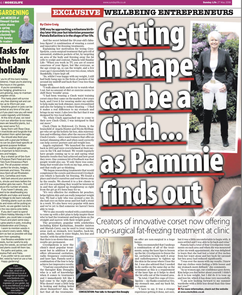 Cinch_Corsets's tweet photo. Thank you to the gorgeous @PamBallantine for sharing her secrets to her fab figure thanks to #fatfreezing and our #waisttrainingcorset in today’s @TheSundayLife https://t.co/GFqBggtrGH