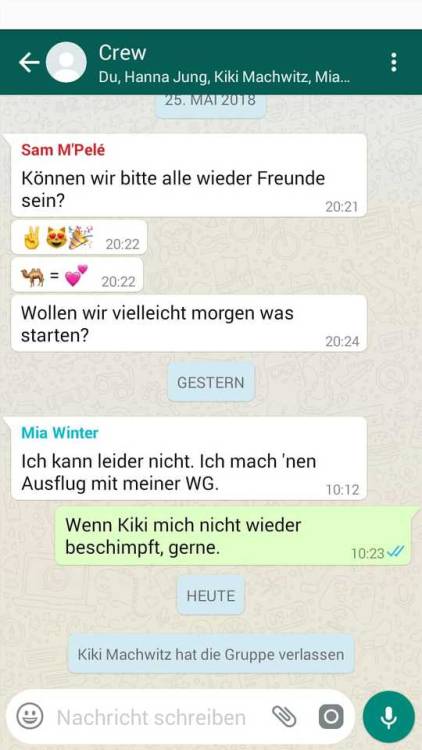 Druck Addicts Chat Amira Hanna Mia Kiki Sam 27 05 18 Today Kiki Machwitz Left The Group