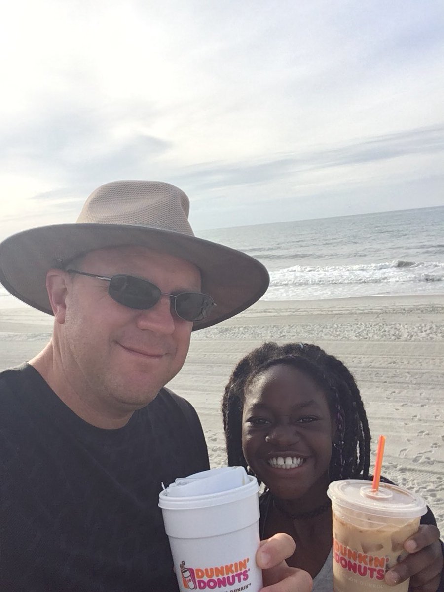 Dad, Daughter n Beach brought to you by <a href="/dunkindonuts/">Dunkin'</a>  #morninwalkatmrytlebeach