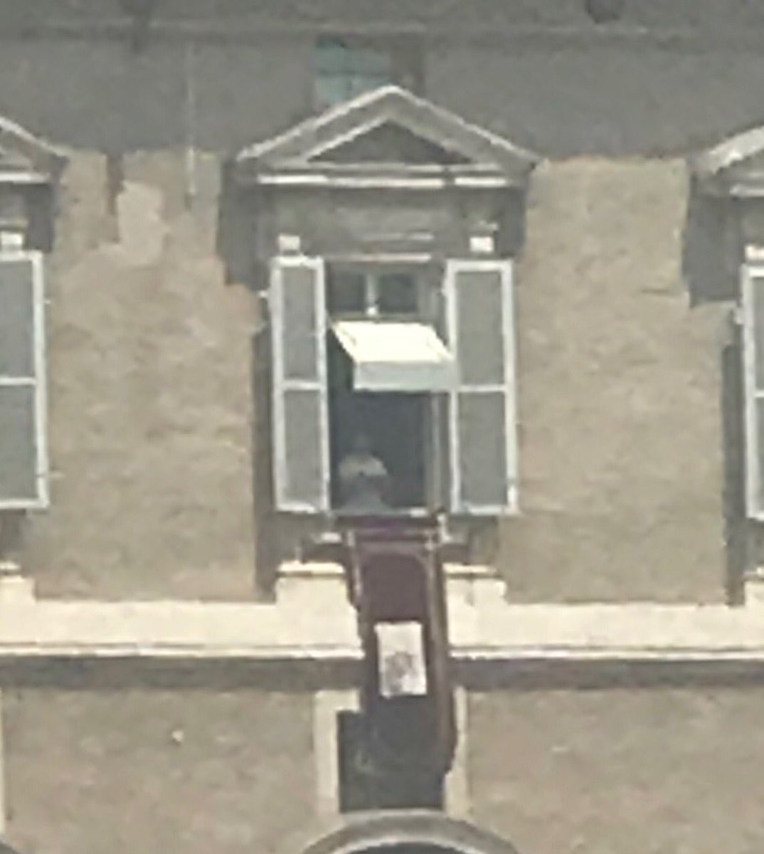sawilli3's tweet image. It’s the Pope.    Our hotel has a terrace in the fourth floor, across from where he speaks, so we missed the thousands in the court yard.