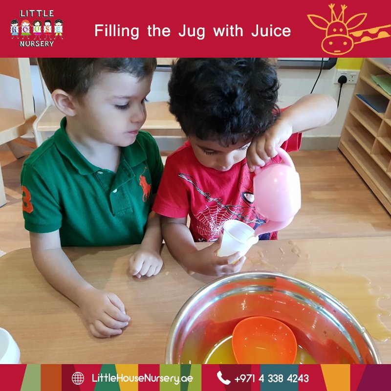 Littlehouseae's tweet photo. Our children in Ms. Aliaa's class filled a jug with some orange juice then,they poured some of it for themselves and drank it
(This activity focuses on Physical Development Area,Fine Motor Skills)
#British_Curriculum #nursery #dubai #activity #Physical_development 
#little_house https://t.co/YjMvys8yBx