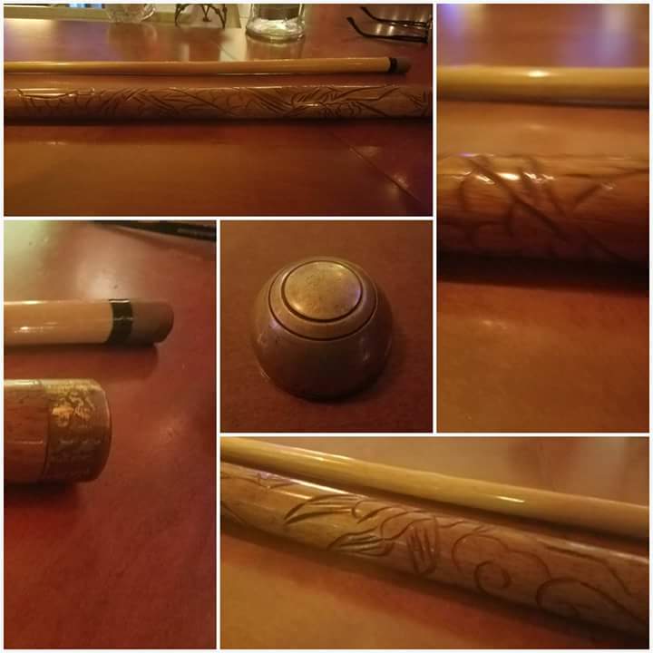 timelinetarot's tweet image. Mass produced from 1955-75, this vintage 5-piece #poolstick with #brass detail and concealed pool cue features a lovely #carved #dragon motif and doubles as a walking stick. #History is all around us... even at the local #pub, all you have to do is look for it. ❤ #VisitNJ