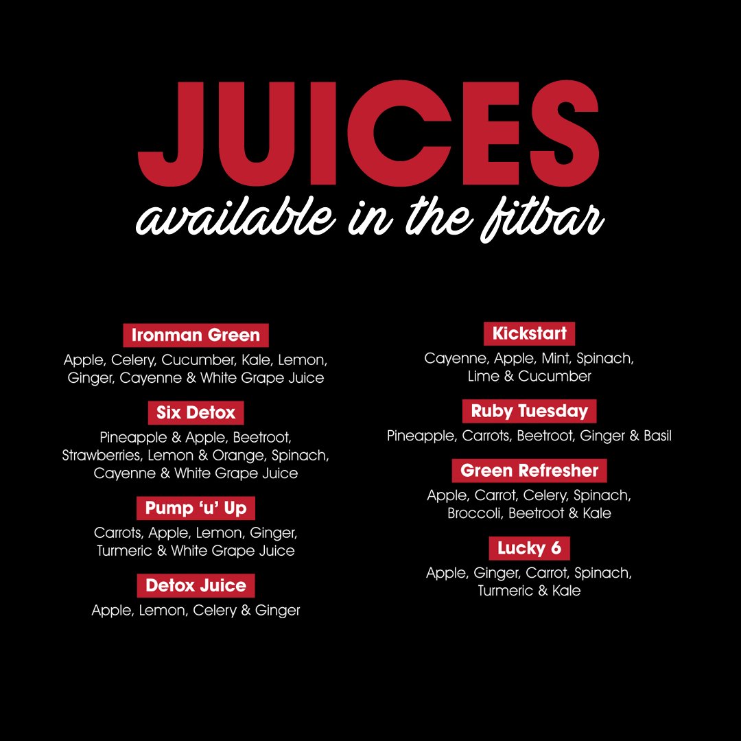 urbfitgroup's tweet photo. Don't forget about our FIT BAR here at Six Urban Fitness Gym! Check out the amazing smoothies and juices below.

Also Bank Holiday Monday Opening Hours are 8am-4pm, and there are no classes running remember! https://t.co/7PMtNWMJmL