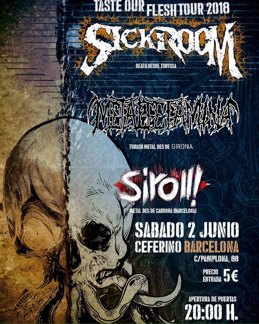 🔥 Próxima fecha del TASTE OUR FLESH TOUR 2018 🔥

Esta vez toca #Barcelona, en el <a href="/BarCeferino_Bcn/">Bar Ceferino</a> junto con Metalfetamina de #Girona, presentando PODER VOMITIU, y los <a href="/Siroll_metal/">Siroll</a> des de #Cardona.

3 conciertazos por solo 5 €🤘
#Metal #Deathmetal #Thrashmetal #Deathcore
