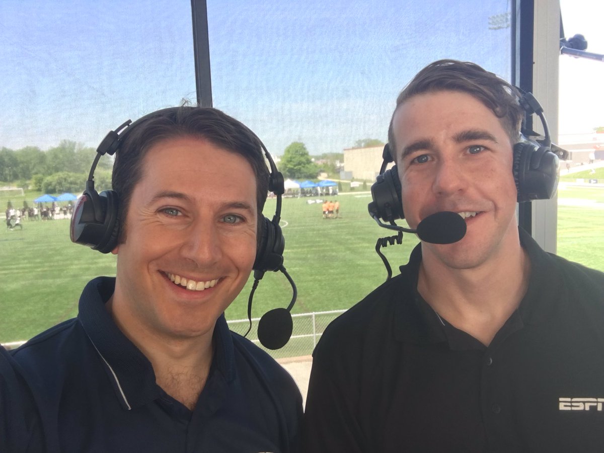 EvanLepler's tweet photo. Ready to go at @USAUltimate College Nationals alongside @_IanToner_ and @Meagles000 (not pictured, roasting on the sideline)... UNC and Oregon to kick off a quadrupleheader of Semifinal Sunday coverage! Join us! https://t.co/mgvn9539xZ