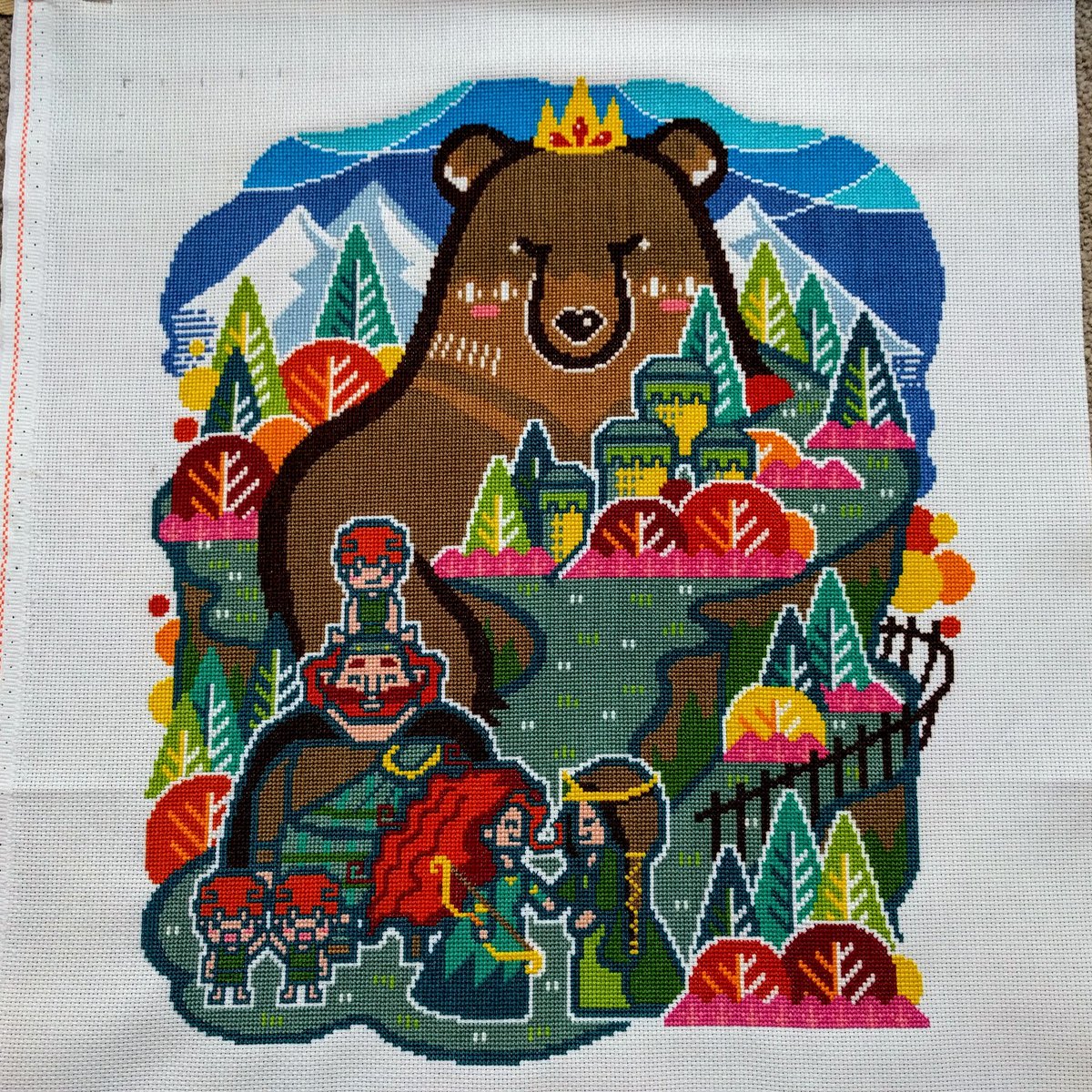 Eponases's tweet photo. I have finished Brave. Next time I need to get a banana for scale. I love how it turned out. :D @donastitch #donastitch #crossstitch #Disney #Brave https://t.co/WqGIuhCSD5