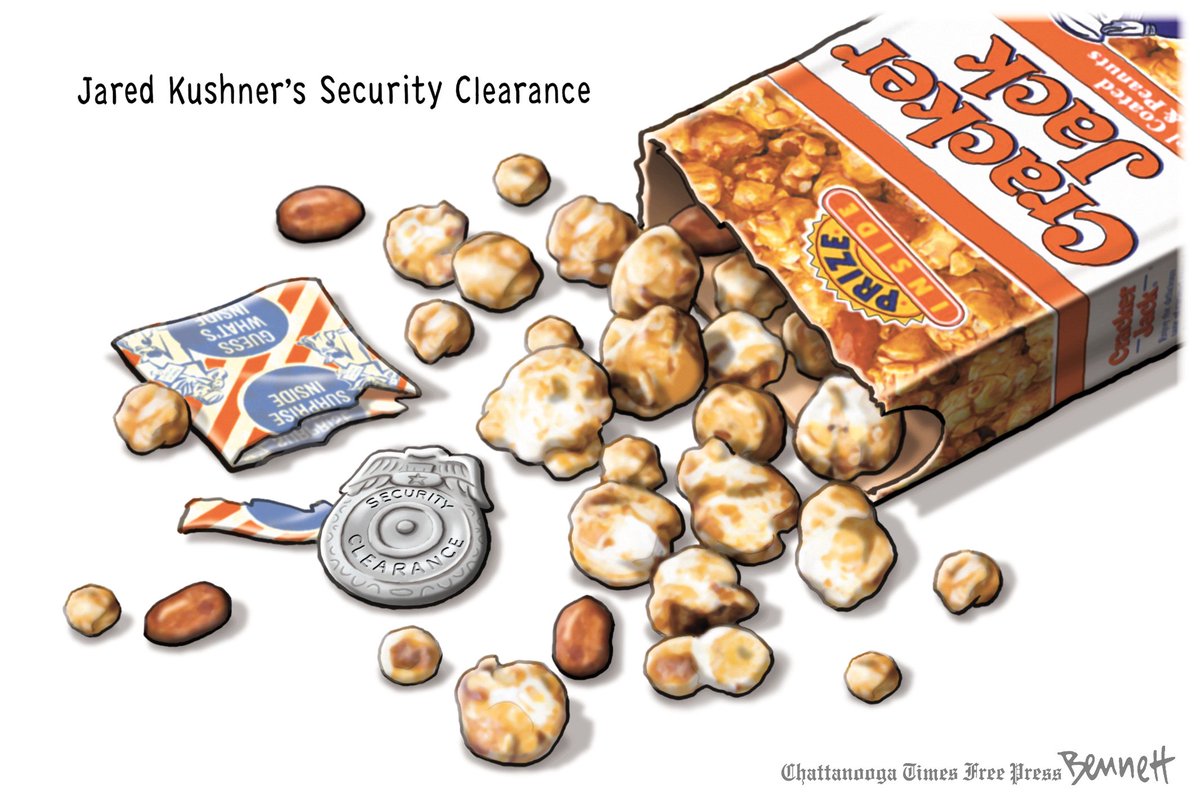 BennettCartoons's tweet photo. 5/27/2018- Kushner's Clearance #jaredkushner #securityclearance #FBIbackgroundcheck #topsecretclearance https://t.co/wfWKyXcuK3 https://t.co/rp1tUvMc1u