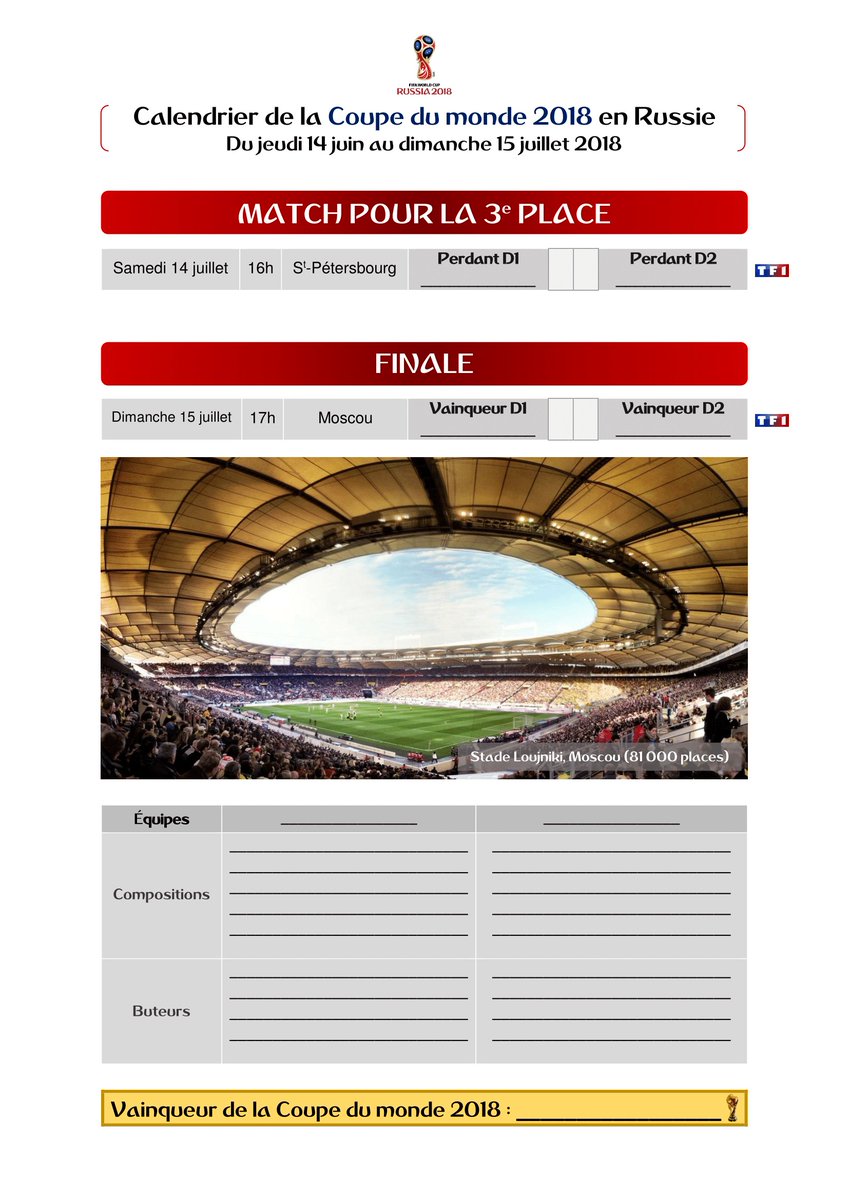 ActuFoot_'s tweet image. Le calendrier complet à imprimer de la Coupe du monde 2018 ! 🏆