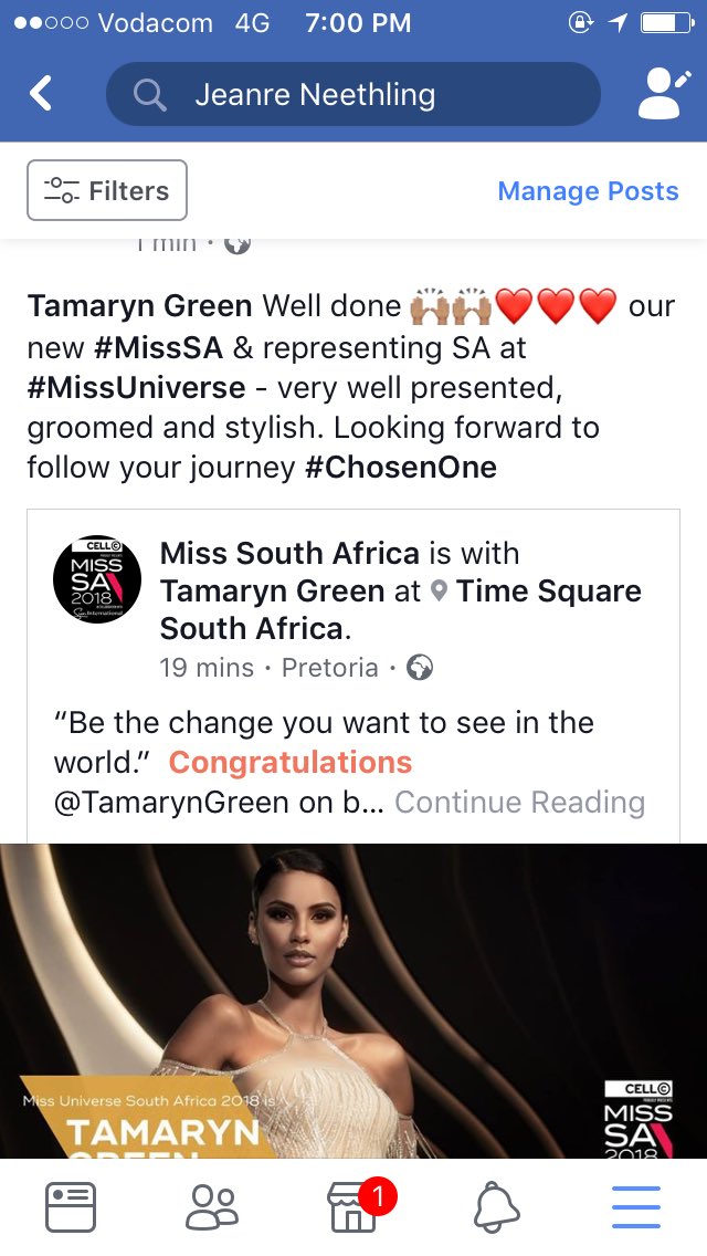 NJeanre's tweet photo. @TamarynGreen #MissSA18 || well done @Official_MissSA #chosenone https://t.co/5yrFShxOOo