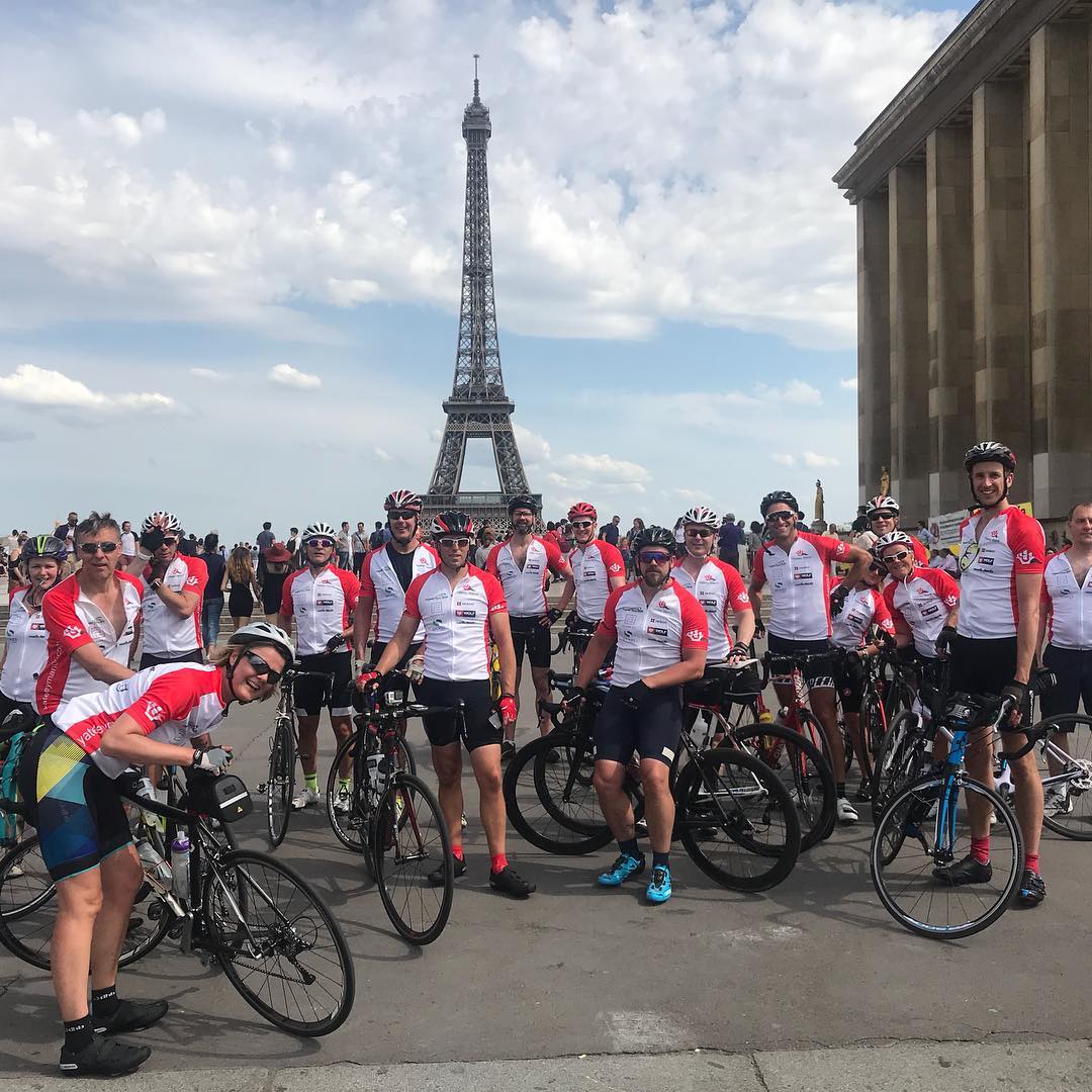 YateleyManorSch's tweet photo. Our fabulous Y2P24 cyclists have arrived at the Eiffel Tower, Paris.  Well done everyone.  Enjoy the celebration.  #YateleyManor #Y2P24  @PTHospice https://t.co/ebwXkm2PNc