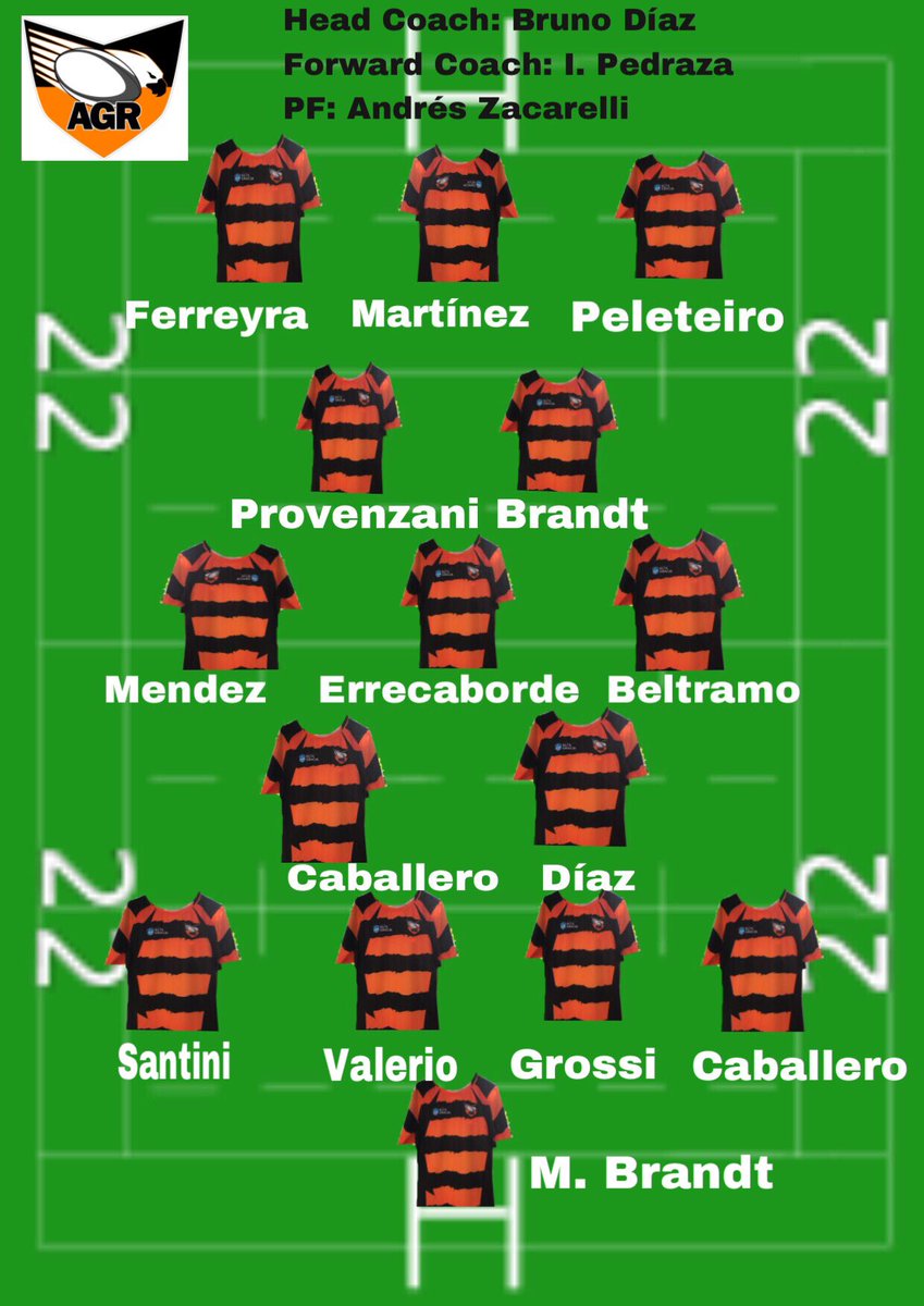 Los 15 titulares del plantel de primera para enfrentar hoy desde las 16:00 hs a Santa Rosa Rugby Club... Los esperamos en el Club!! #AGR