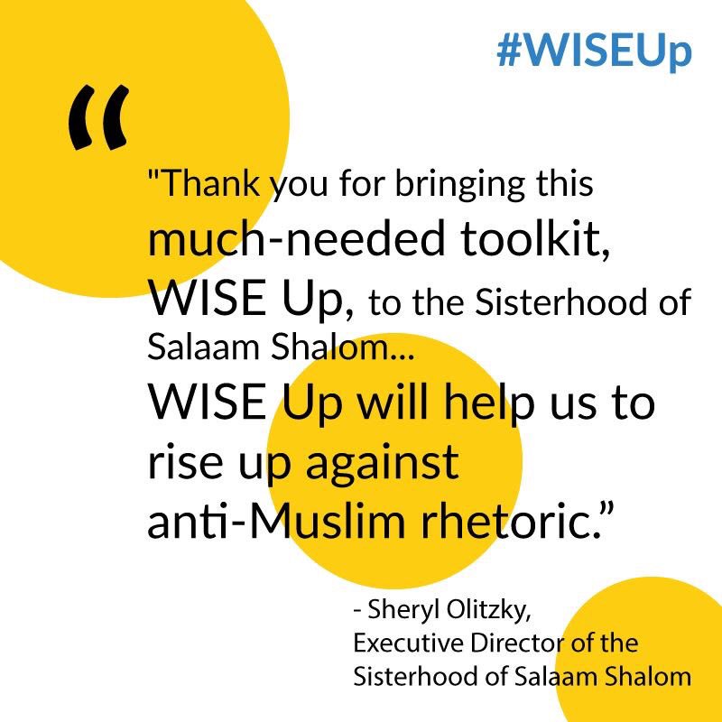 WISEUpReport's tweet photo. We at WISE are glad that the Sisterhood of Salaam Shalom find the @wiseupreport to be of great benefit & believe it will be instrumental in helping us rise up against anti-Muslim rhetoric. This #Ramadan send a #WISEUPReport to a member of Congress: https://t.co/KhToOp7kyM https://t.co/hUCJGrkkQe