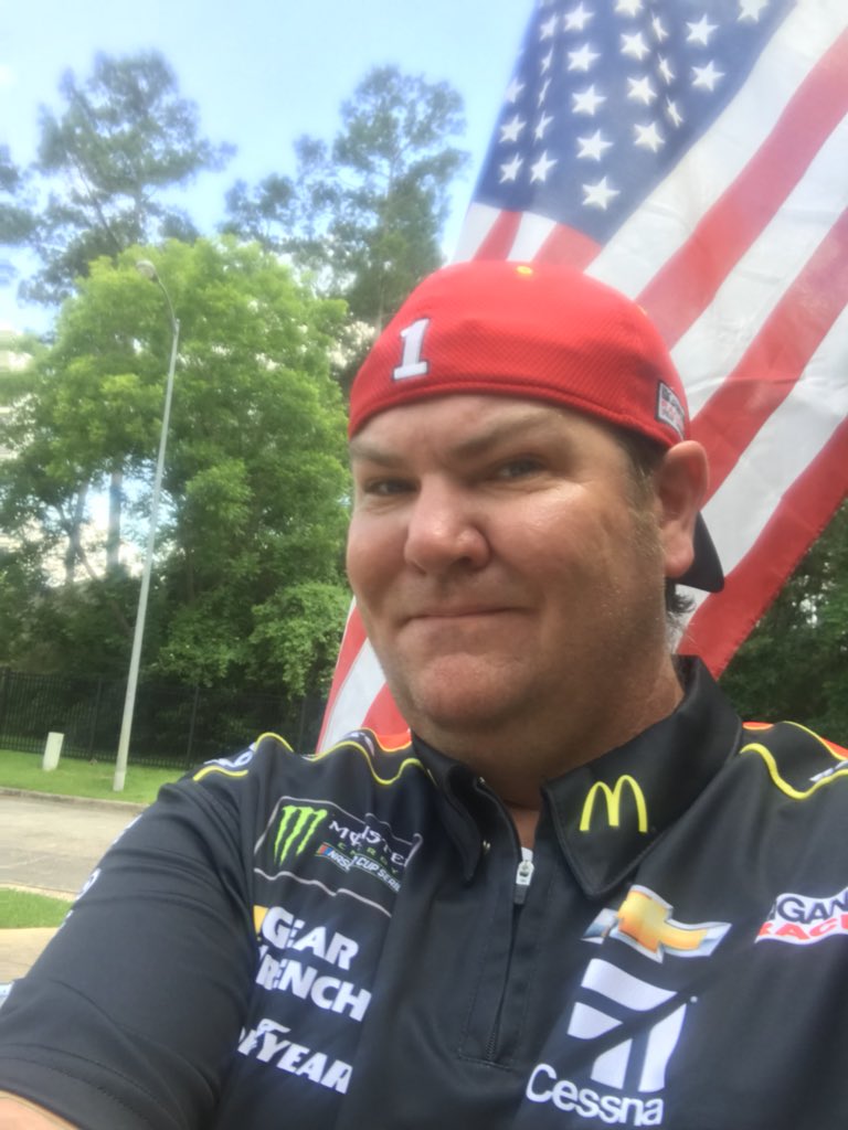 indybeerbear's tweet photo. Lest we 4get what 2day is about! SO 2 my 1st Cav boys LTC Polosky MAJ Buehner SFC Pierce etc! This flag hung over Sadam’s place &amp; flys proudly at my house now. So let’s go @jamiemcmurray @KyleLarsonRacin  #CocaCola600 #GreatestDayinRacing #DigitalFanFest https://t.co/Q2kvxarVqC