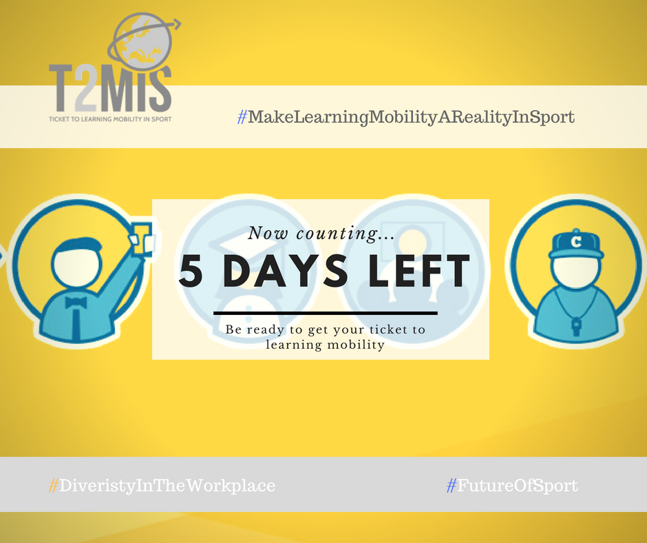 5 days till official launch of T2MIS online platform…
Wondering what is #LearningMobility and why   🎽⚽🎾⛳🥊 stakeholders should invest in it? Willing to become 💪? 
👉 bit.ly/GoingForLearni…
#MakeLearningMobilityARealityInSport
#FutureOfSport