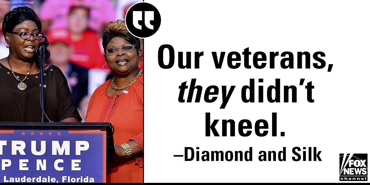 FoxNews's tweet photo. On @foxandfriends, @DiamondandSilk slammed the @NFL players who don't want to stand for the flag - and asked us to remember our veterans who "stood up and fought for our freedom." https://t.co/2UU83EPZjD https://t.co/WoqWXyrCgg