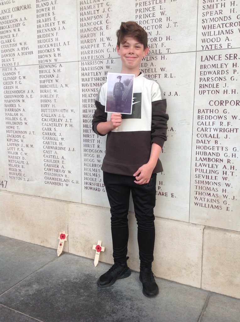 QMGS191418's tweet photo. QMGS Battlefield Tour: Owen visits his great great grandfather, Pte CH Fisher at the Menin Gate. https://t.co/VJFZtDvJPv