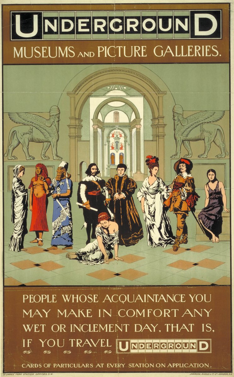 TfL's tweet photo. This poster is over 100 years old, but the message still rings true! All across London there are loads of museums &amp; galleries you can visit quickly by taking a bus or Tube. Why not visit one with friends or family this half term. #tflposters #offpeaklondon https://t.co/KVGyXeczt2 https://t.co/Zkn9oFm9dq