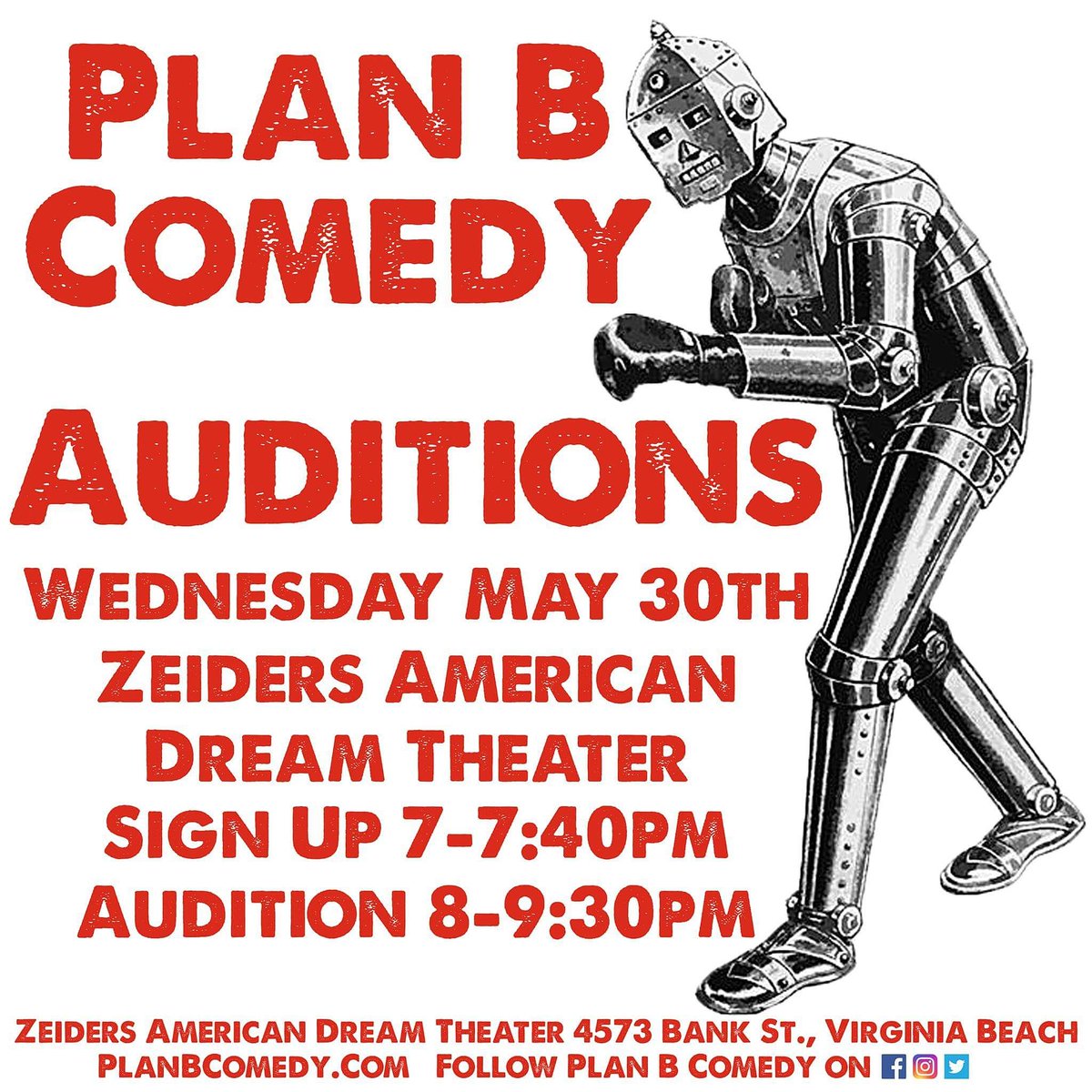 cbwi1k's tweet photo. Wednesday! It's gonna be low key, really just playing games and having fun. No experience required, just a great attitude!
@planb_comedy #comedy #improv #improvcomedy #sketch #sketchcomedy #auditions #tryouts #comedyaudition #audition #757 #vb #vbtowncenter #localtheater https://t.co/xQxFigy0mG