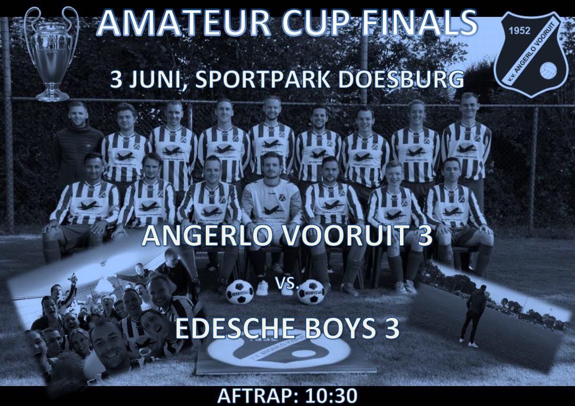 As zondag speelt het 3e elftal de bekerfinale tegen Edesche Boys3 op het sportpark van sc Doesburg. Kom allemaal op de fiets om het 3e elftal te steunen.