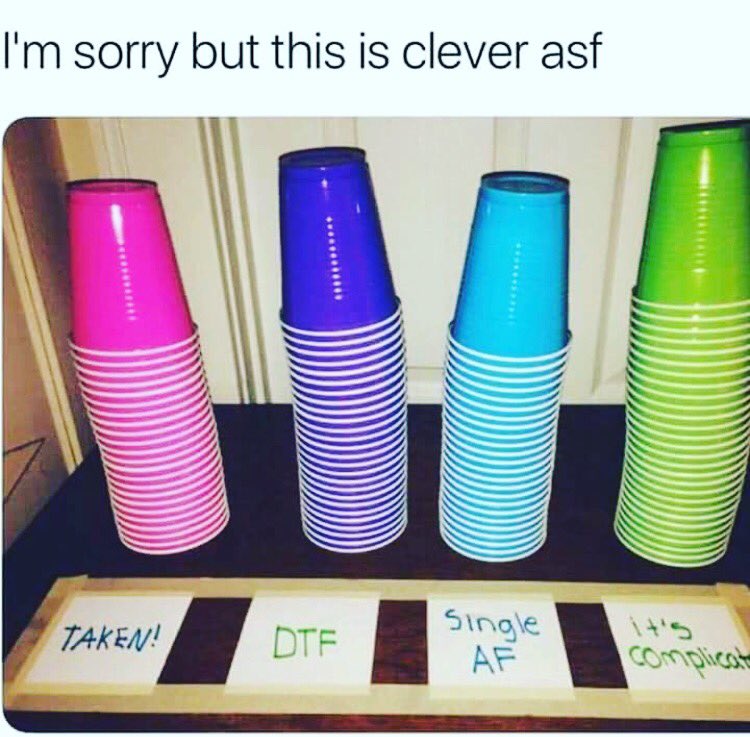 Colour coded drink cups for parties .. who is single and who is taken or  it's complicated