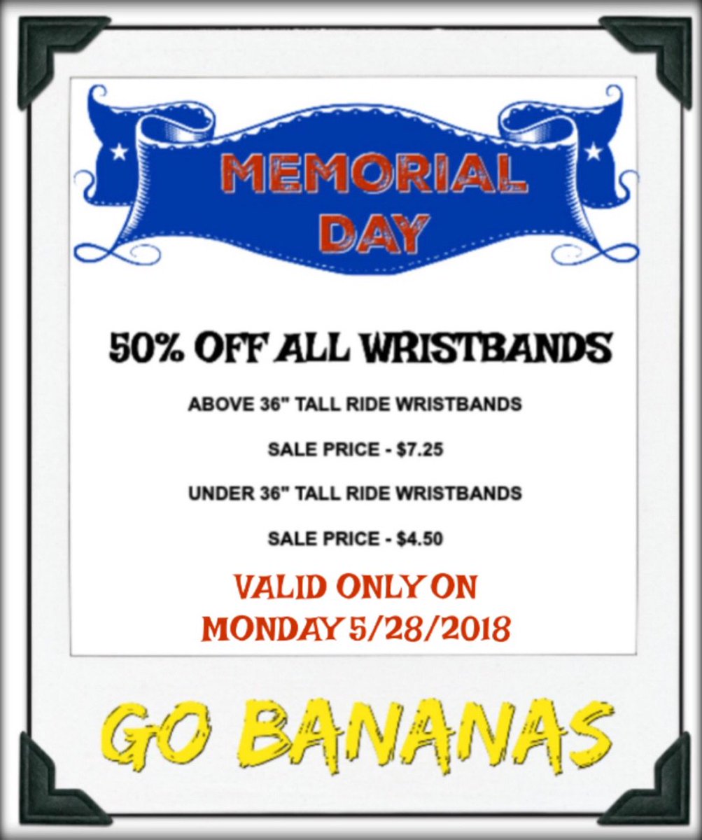 GoBananasFamily's tweet photo. Memorial Day Coupon
*MEMORIAL DAY STORE HOURS* 12 P.M. - 8:30 P.M.
#MemorialDay #coupons #Family #fun #Kids #Parents #Deals https://t.co/IC5YCaPkm4