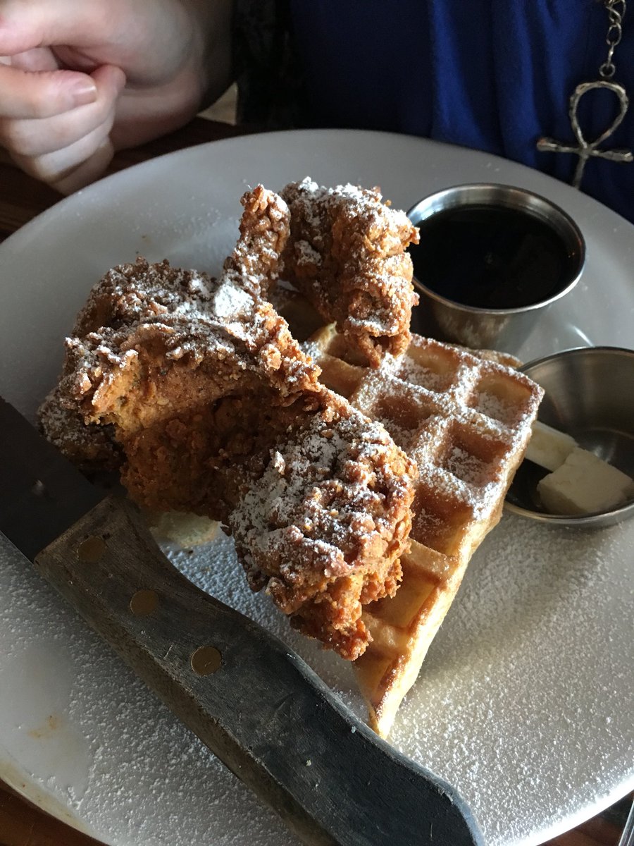 Vegan chicken and waffles at the Beer Plant in Austin!