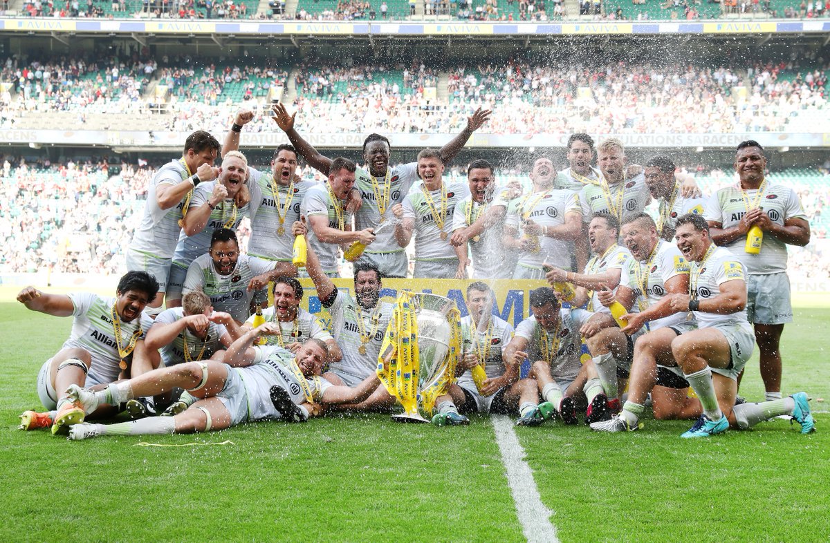 aplenorugby's tweet photo. #AvivaPremiership ¡El grito del campeón! Así festejó el Saracens de los argentions la obtención del título en Twickenham. Mirá: https://t.co/qRuLOtIgdy https://t.co/bbdVpg1EOq