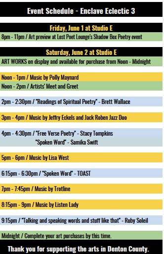 dentonenclave's tweet photo. And here you go for making those next weekend plans to check out the Enclave Eclectic 3 Pop Up Art Show at @downtowndenton Studio E https://t.co/DhJOB9CMRI