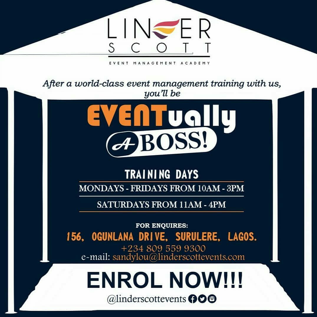 linderscottevnt's tweet photo. EVENTually, YOU can ENROL NOW! DM or call us. Take your destiny into your hands, learn and be a boss!
#eventstraining #trainingacademy
#linderscotteventmanagementacademy #makeup #fashion
#eventplanner #events #weddings #Birthday #party #celebration #decoration #ChildrensDay https://t.co/A5nl7pGQy6