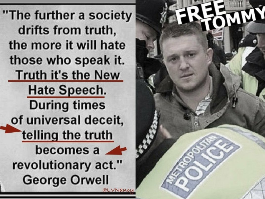Wolfson1991's tweet image. The further a society drifts from truth, the more it will hate those who speak it. 
#FreeTommy #FreeTommyRobinson