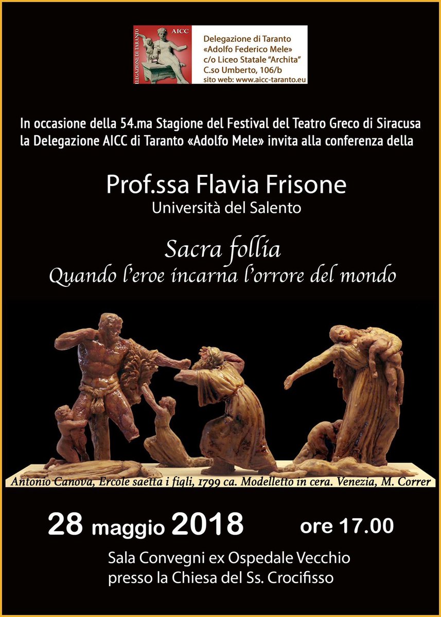 FlaviaFrisone's tweet image. #Eracle di Euripide 
ne parlerò il 28 Maggio alle 17 a #Taranto. Vi aspetto!

@Fondazione_Inda @unisalento #Puglia @mafedebaggis  @MusaUnisalento #mitologia #siracusa @museo_marta @trepois @GreeceinItaly #mitologia #tragediegreche #classici #cultura