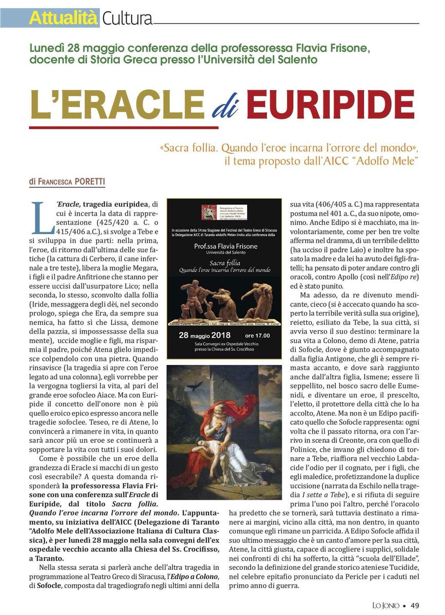 FlaviaFrisone's tweet image. #Eracle di Euripide 
ne parlerò il 28 Maggio alle 17 a #Taranto. Vi aspetto!

@Fondazione_Inda @unisalento #Puglia @mafedebaggis  @MusaUnisalento #mitologia #siracusa @museo_marta @trepois @GreeceinItaly #mitologia #tragediegreche #classici #cultura