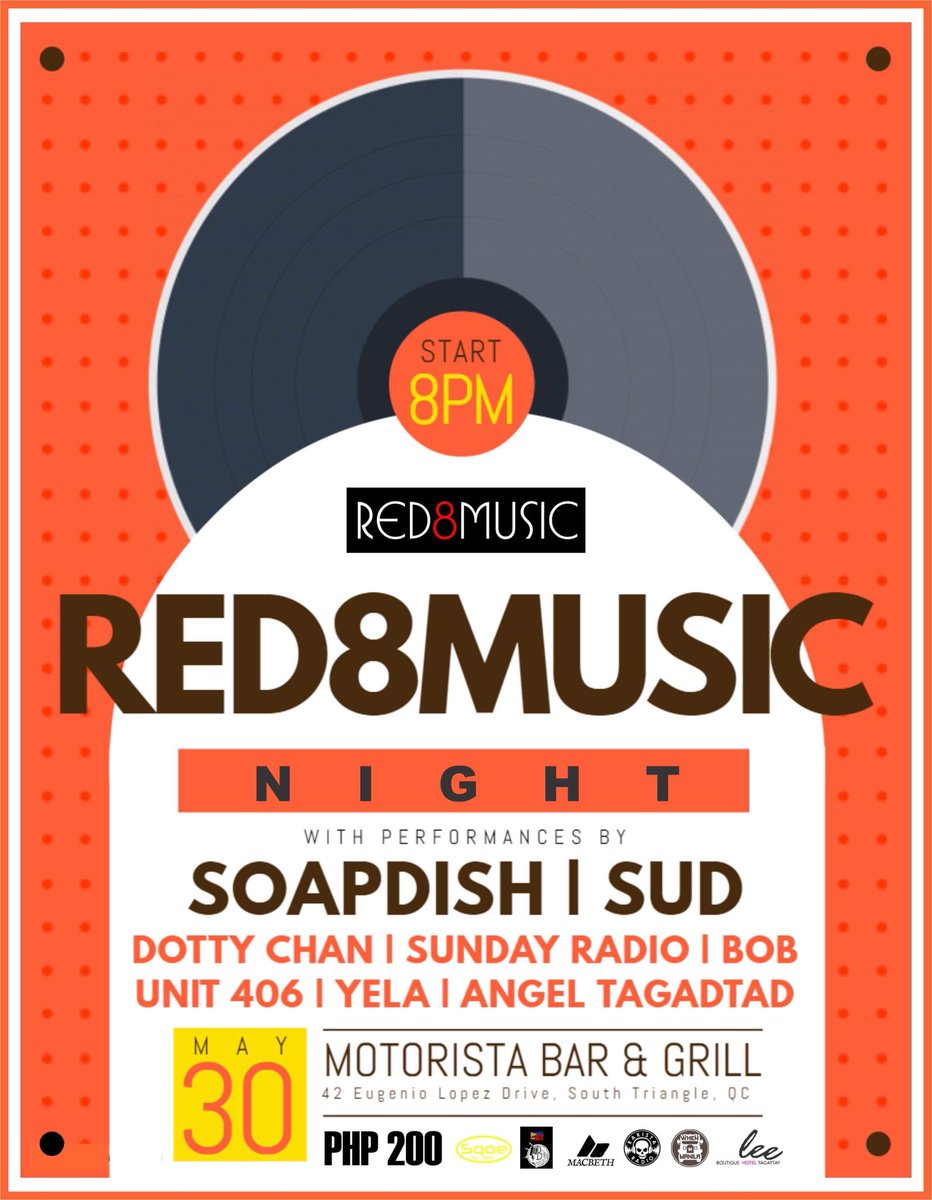 Start your week right by putting Red8Music Night on your calendars! 🤗

We’ll be at Motorista QC this Wednesday with awesome acts! See you there! 😊