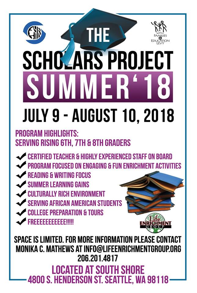 RoadMapProject's tweet photo. Registration is now open for @LifeEnrichmentG's Scholar's Project! This fun and culturally responsive summer program is for African American middle school students in Seattle. https://t.co/IGqjfdywdX