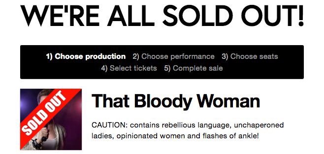centrepointnz's tweet photo. Well... you BLOODY did it Palmy!! That Bloody Woman has sold out in its final week!! We're so bloody proud of this show and all those who have made it possible, including  our bloody marvellous cast and crew. To those seeing the show this week, you're in for a bloody good time ;) https://t.co/9RfqBcT1ve
