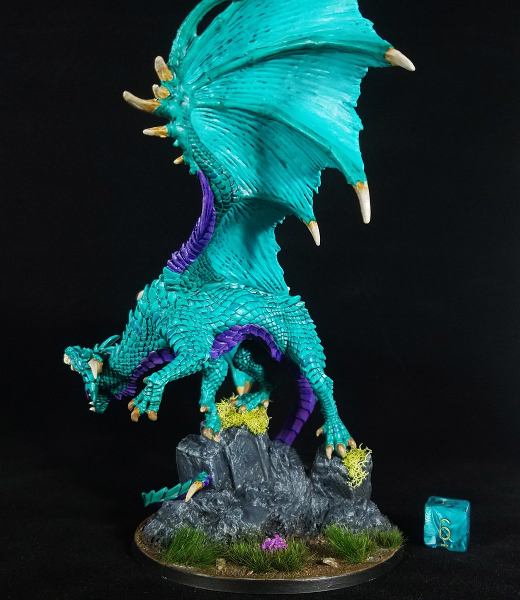 Cynge79's tweet photo. This was fun and I'm thrilled at how it turned out. My dragon entry for @Goblins_Mordor @MordorPaint #reapermini competition for May. Paint scheme inspired by Ysera from World of Warcraft. https://t.co/3fZtDYQkPd