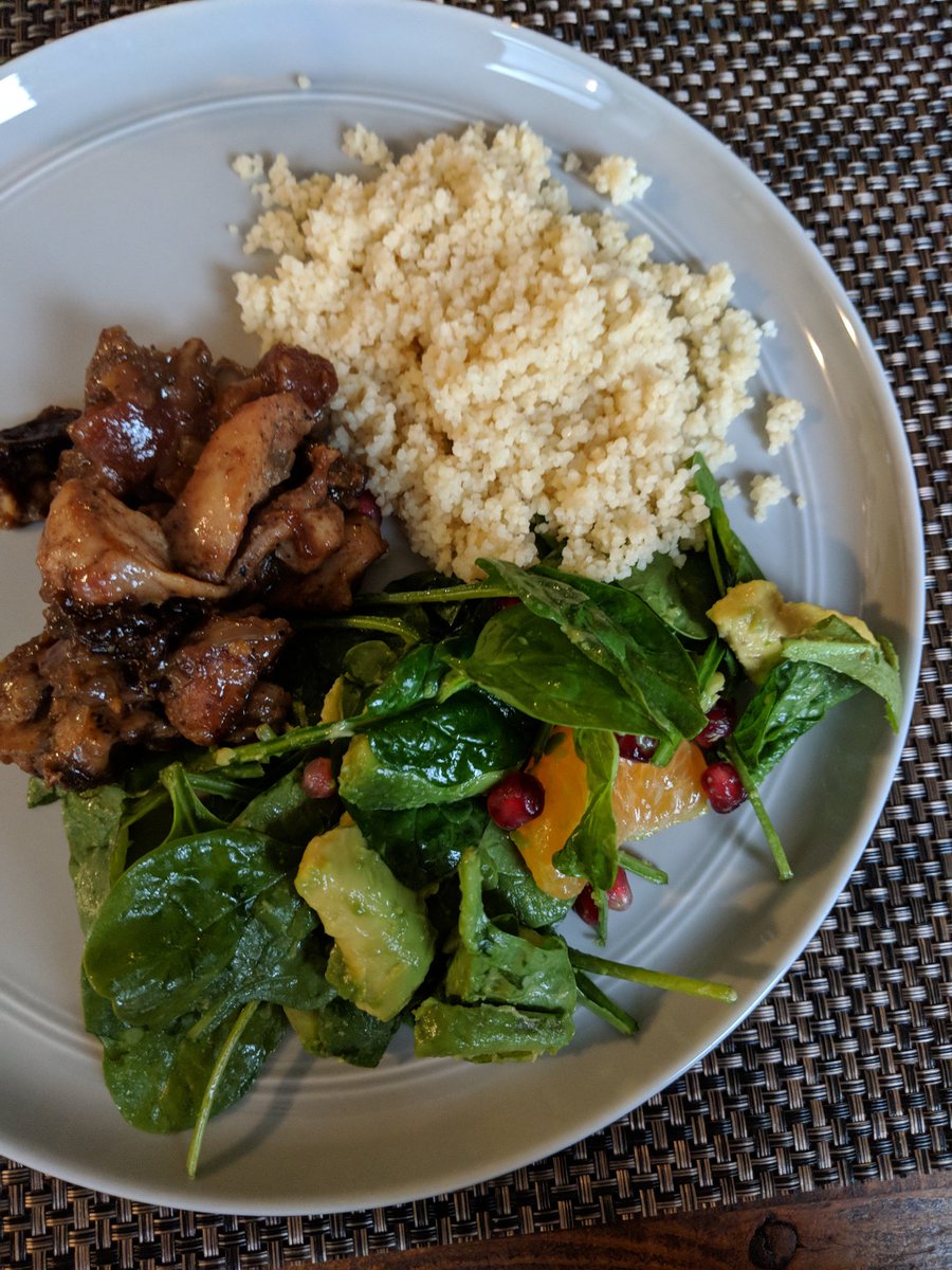 OpeolaBukola's tweet photo. Exhibit A: @ope_bukola and I made this *amazing* Moroccan meal of chicken, cous cous, and salad. #HailToTheChef(s). 👩🏾🍳👩🏾🍳 https://t.co/Iqrv66aVcQ