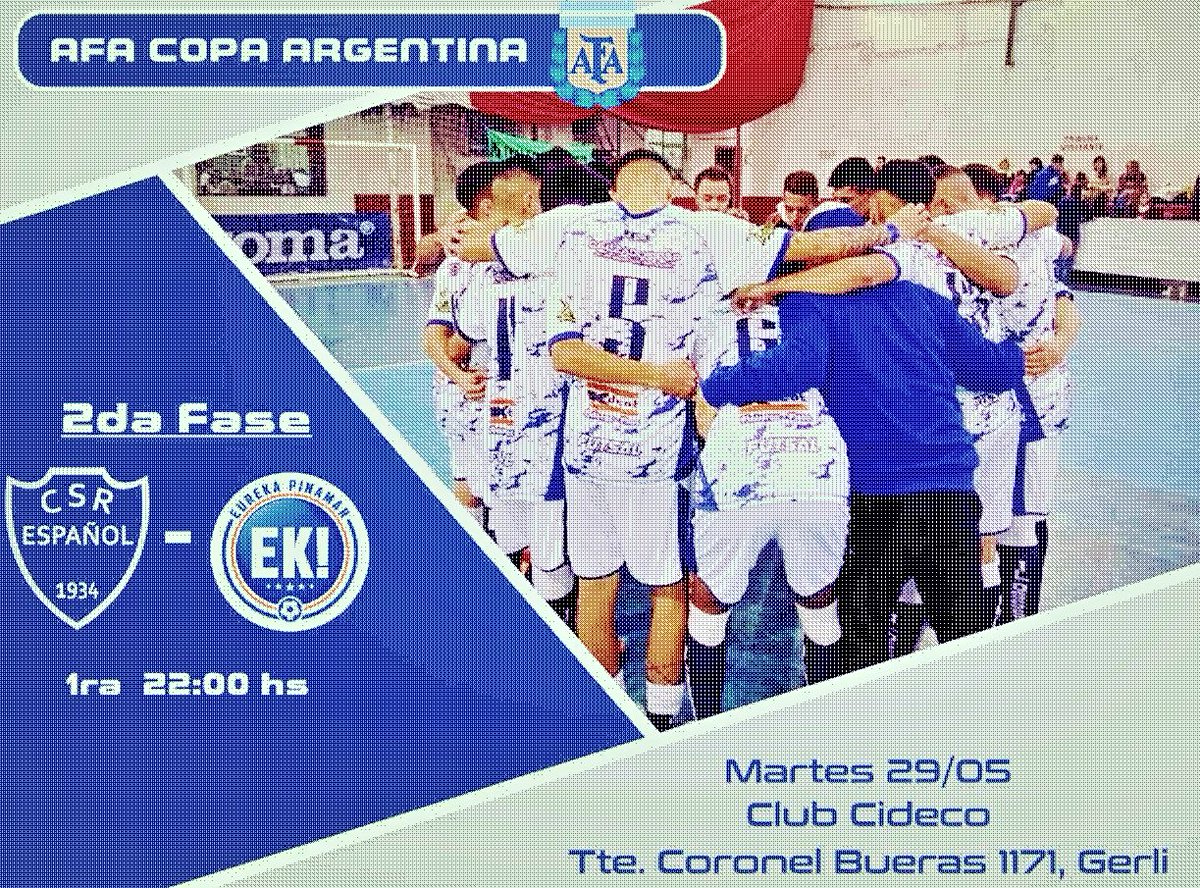 🏆 #CopaArgentina
2️⃣ 2da Fase
⚽ <a href="/centroefutsal/">Centro Español Futsal AFA</a> vs.                           <a href="/PinamarEureka/">Eureka Pinamar</a> 
📌 Martes 29/05, 22hs.
🏟️ Club Cideco
