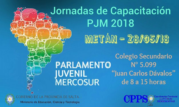 Importante | #Capacitación #PJM2018
Sumate a la propuesta!!!!
Te esperamos mañana en #Metán en el Colegio Secundario N 5099 "Juan Carlos Dávalos".
<a href="/UrtubeyJM/">Juan Manuel Urtubey</a> 
<a href="/aniberruezo/">analia berruezo</a>