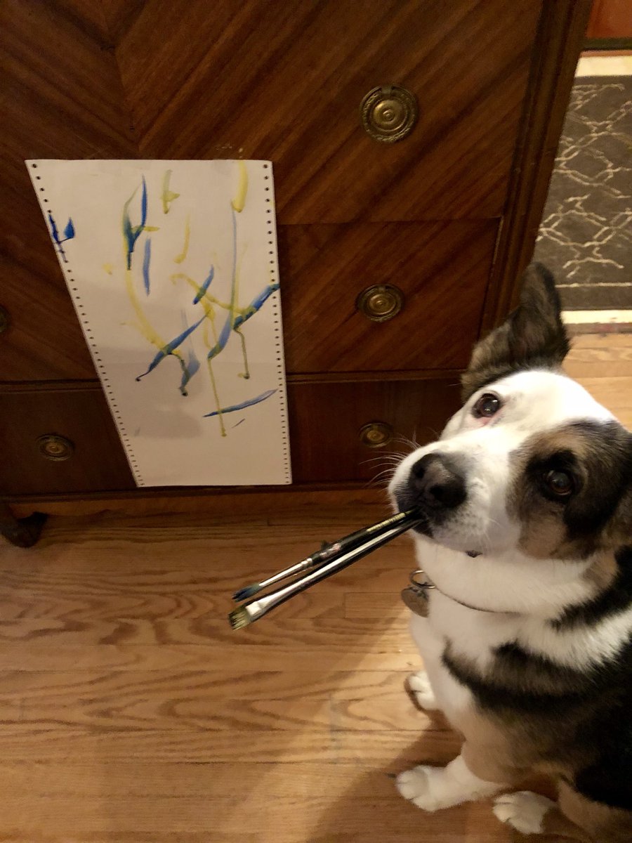 Snagglefoot's tweet photo. Worked on my dogs painting skills tonight while my husband watched the baby! Not too shabby! #dogsoftwitter #watercolour #dogtricks https://t.co/rh4g8qQx7X