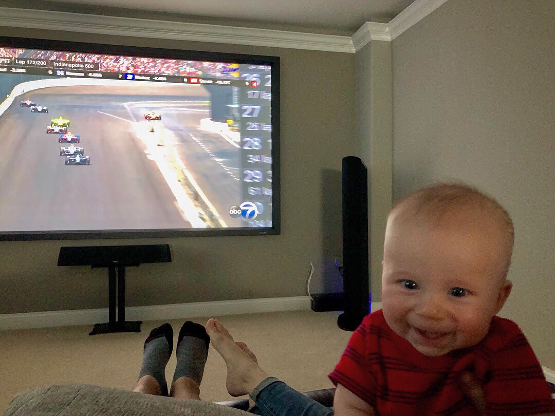 RandyStine's tweet photo. #MemorialDayWeekend #tradition #Indy500 Mama bent the TV rules to let Henry catch some of his first #Indianapolis500! Great to see @JonMcLaughlin perform and remember when @SNCmusic was there in 2015! #IndyCar #Indianapolis #Indiana #MemorialDay #JVCprojector #120inchscreen https://t.co/Wma9t7RxGZ