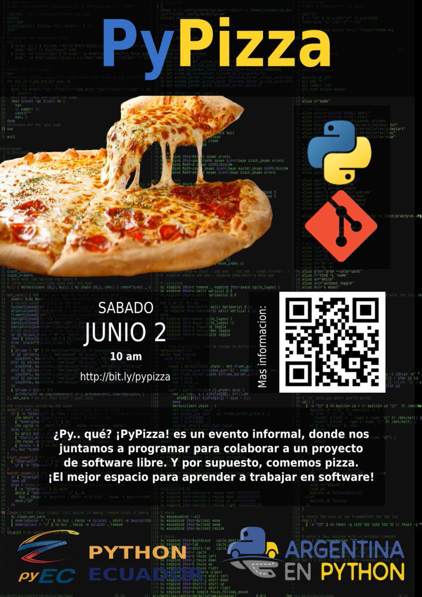 argenpython's tweet image. Los amigos de Python Ecuador están con todo.
¡Se viene el segundo #PyPizza!