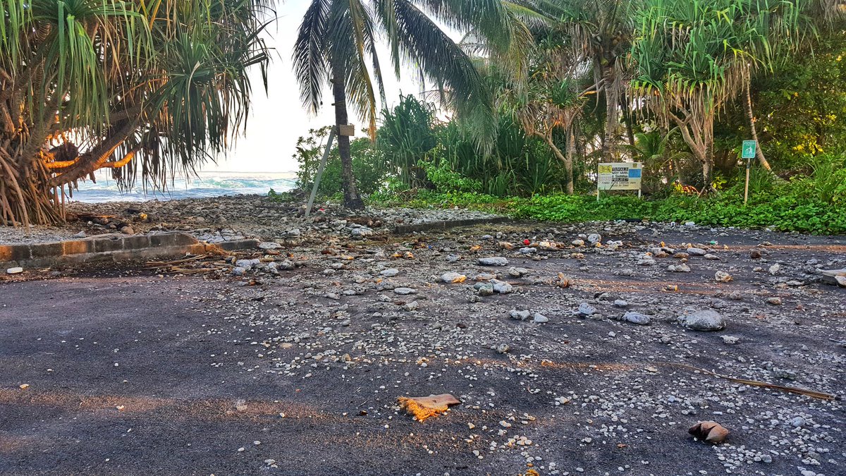 Scene where a rogue wave hit a community in Funafuti at 4am the night before #TCAP project board meeting! #coastal challenges are a constant here @TCAPforTu8 is working towards #coastaladaptation to protect ppl & assets @UNDPClimate @UNDP_Pacific