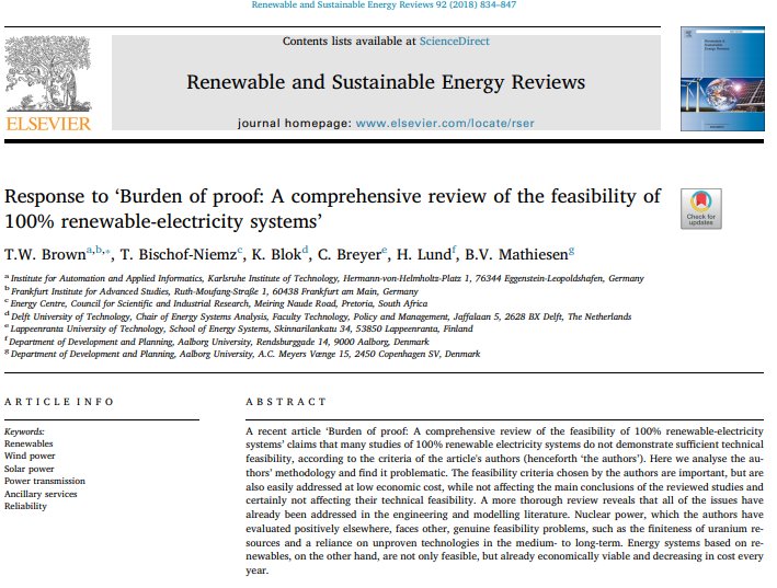 Response to ‘Burden of proof A comprehensive review of the feasibility of
100% renewable-electricity systems’ #renewableenergy #energysystem #go100RE #windpower #energystorage #smartenergysystems #smartgrid #smartenergy #energyinnovation #batteries #Tw4SE
>vbn.aau.dk/files/27967209…